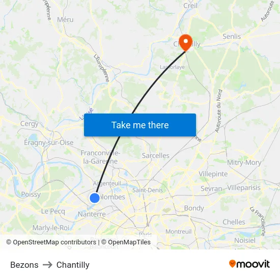 Bezons to Chantilly map