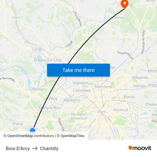Bois-D'Arcy to Chantilly map