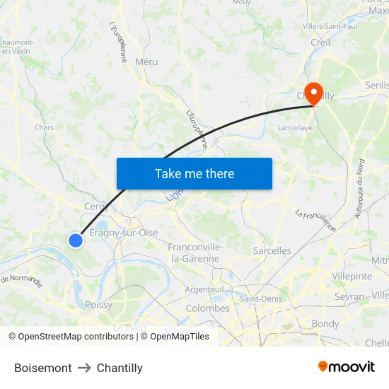 Boisemont to Chantilly map