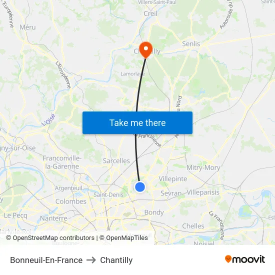 Bonneuil-En-France to Chantilly map