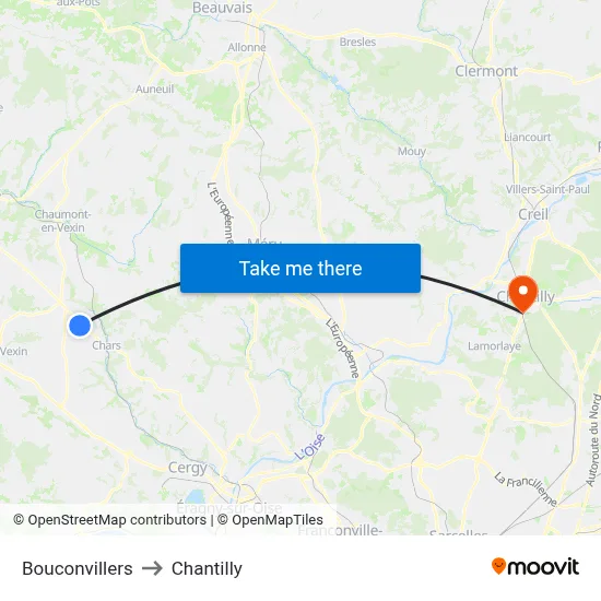 Bouconvillers to Chantilly map