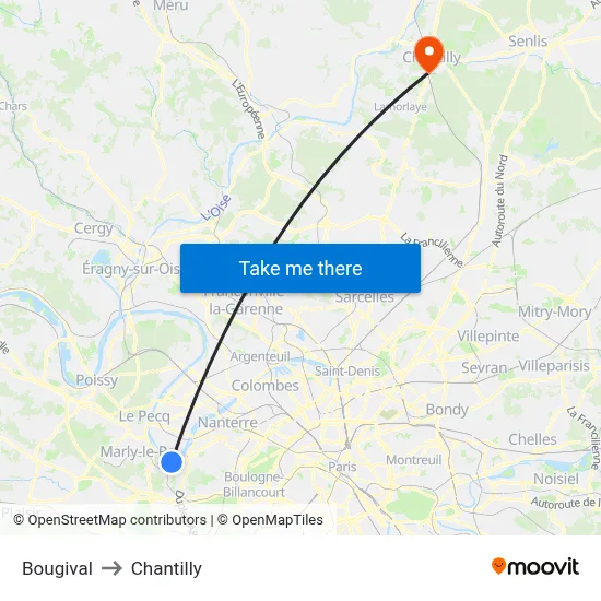 Bougival to Chantilly map