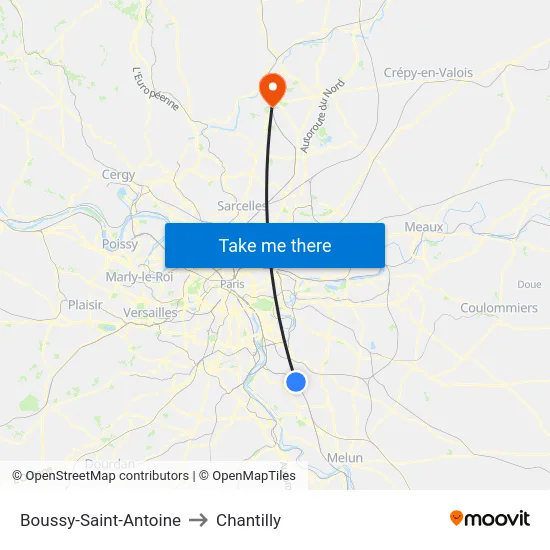 Boussy-Saint-Antoine to Chantilly map