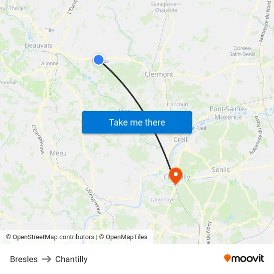 Bresles to Chantilly map