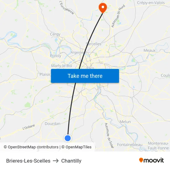 Brieres-Les-Scelles to Chantilly map