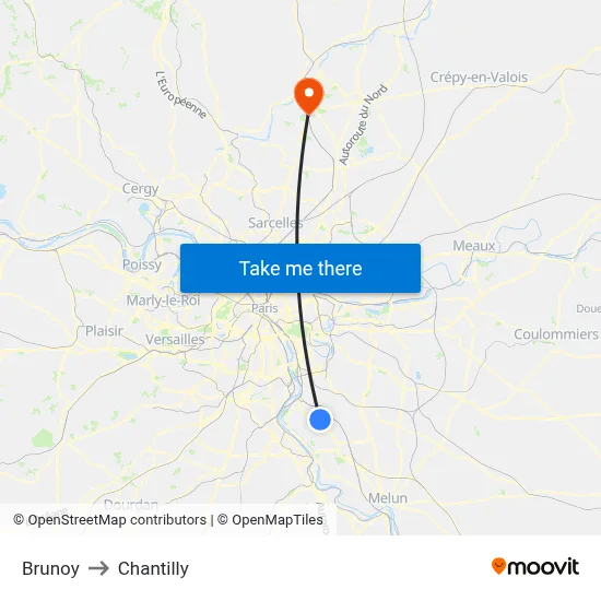 Brunoy to Chantilly map