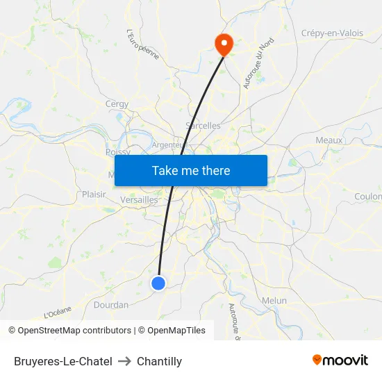 Bruyeres-Le-Chatel to Chantilly map