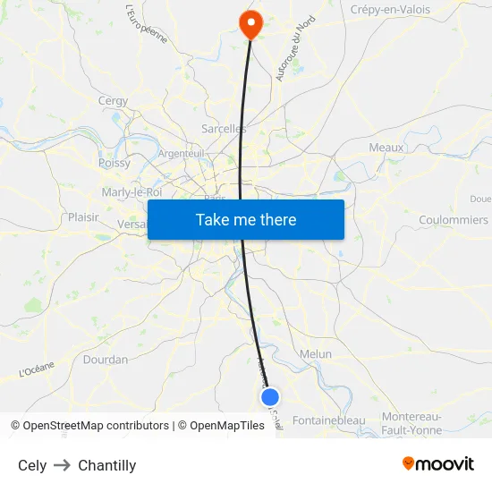 Cely to Chantilly map