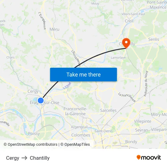 Cergy to Chantilly map