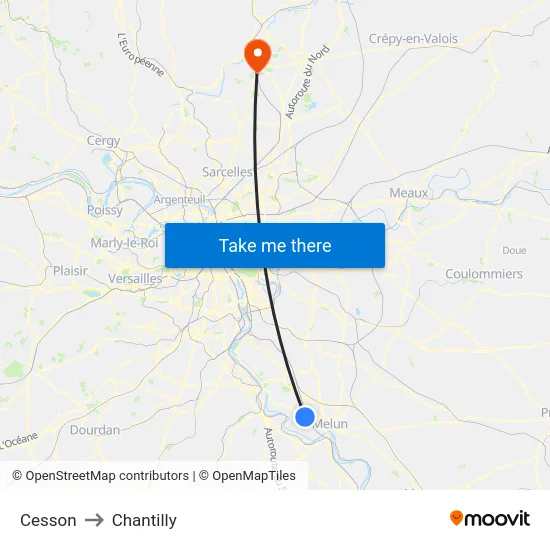 Cesson to Chantilly map
