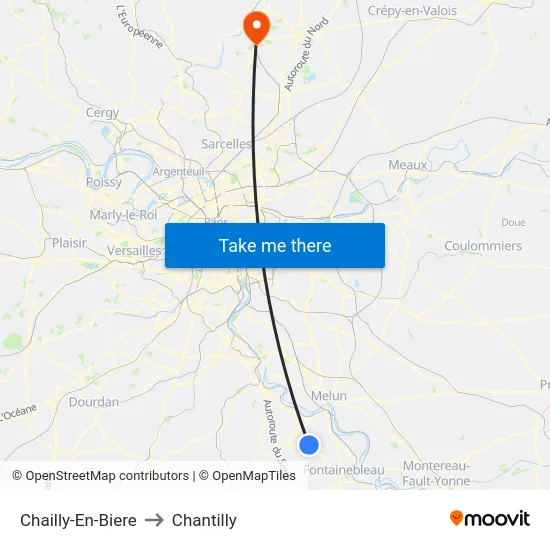 Chailly-En-Biere to Chantilly map
