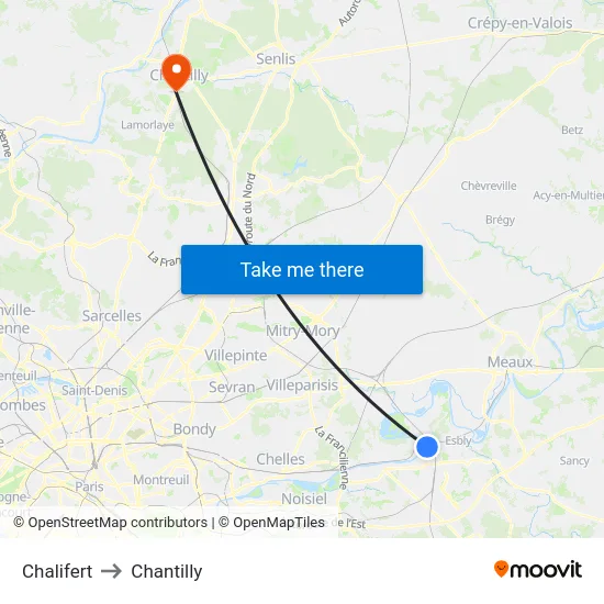 Chalifert to Chantilly map