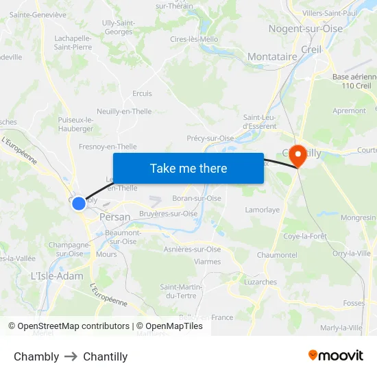 Chambly to Chantilly map