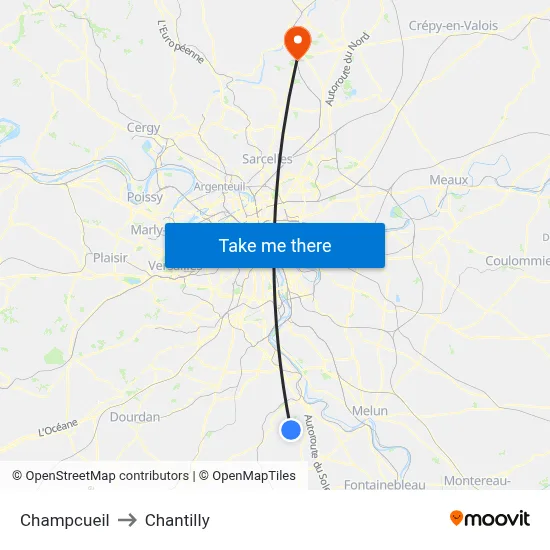 Champcueil to Chantilly map