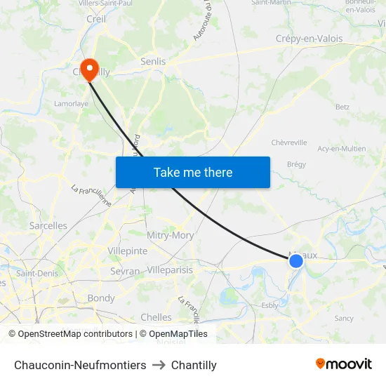 Chauconin-Neufmontiers to Chantilly map