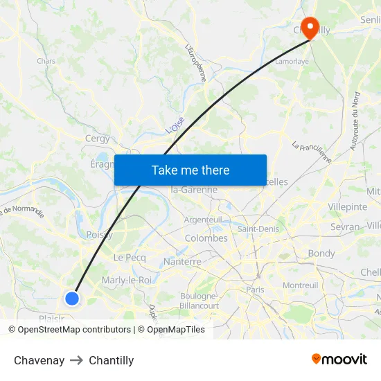 Chavenay to Chantilly map