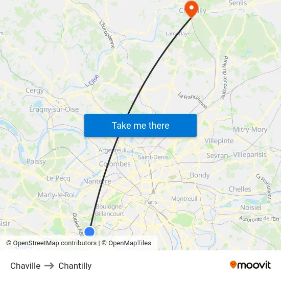Chaville to Chantilly map
