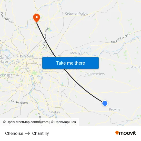 Chenoise to Chantilly map