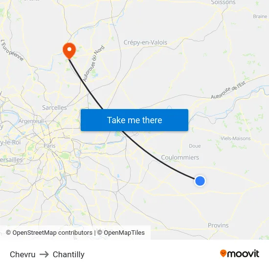 Chevru to Chantilly map