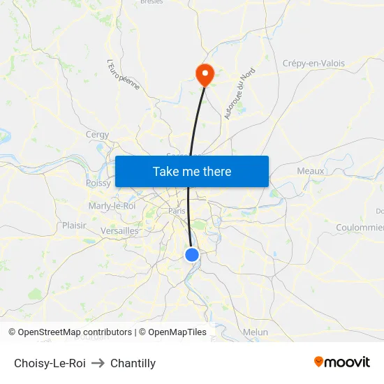 Choisy-Le-Roi to Chantilly map