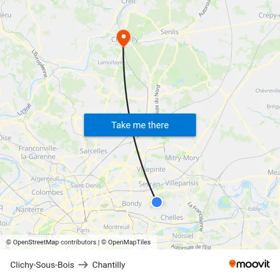 Clichy-Sous-Bois to Chantilly map