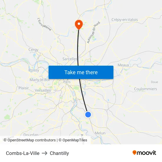 Combs-La-Ville to Chantilly map