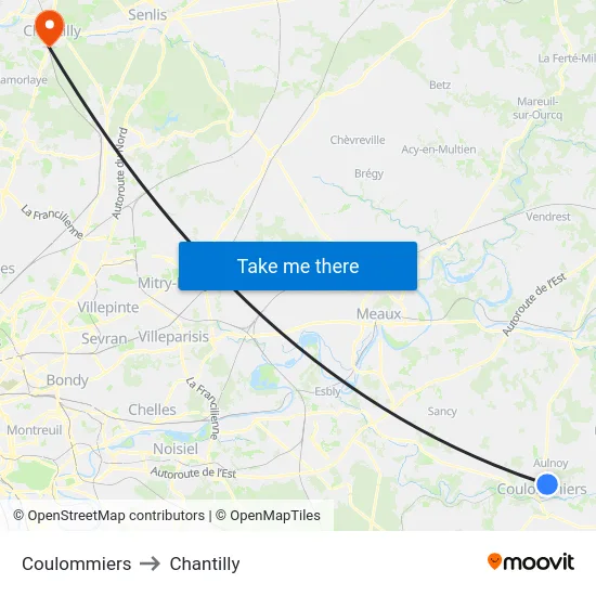 Coulommiers to Chantilly map