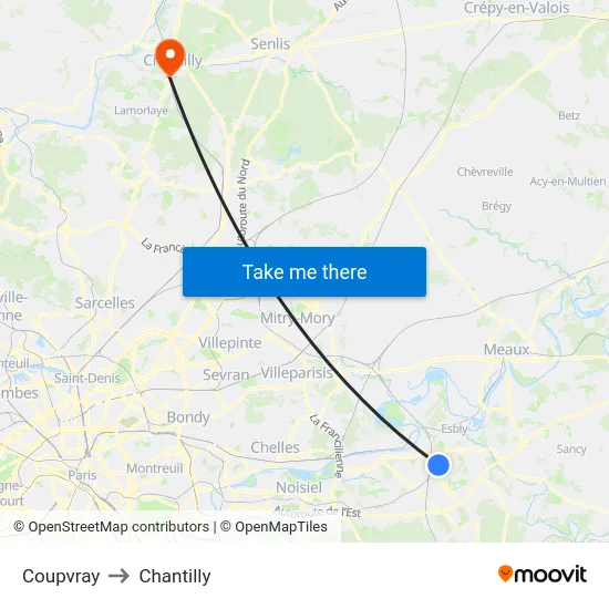 Coupvray to Chantilly map