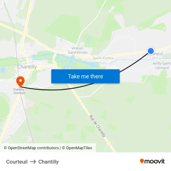 Courteuil to Chantilly map