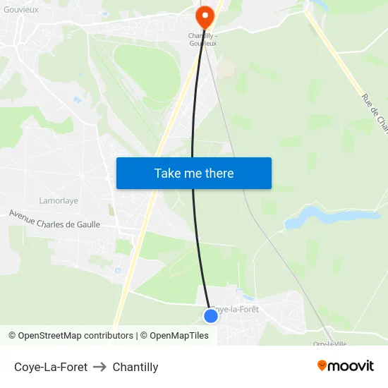 Coye-La-Foret to Chantilly map