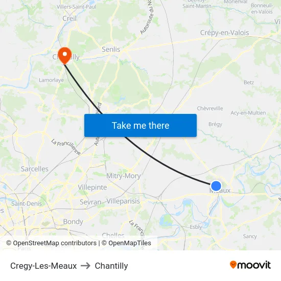 Cregy-Les-Meaux to Chantilly map
