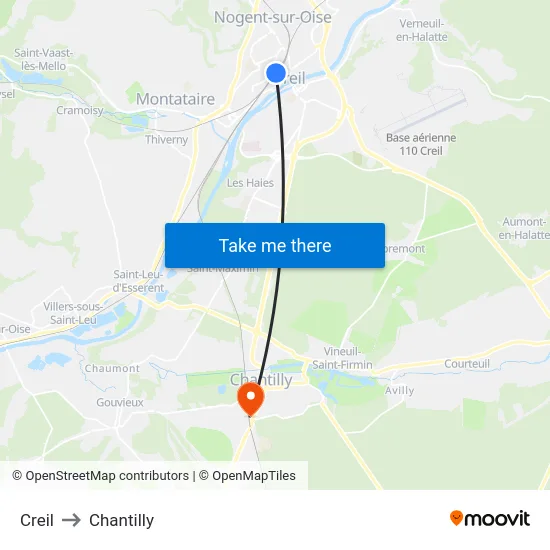 Creil to Chantilly map