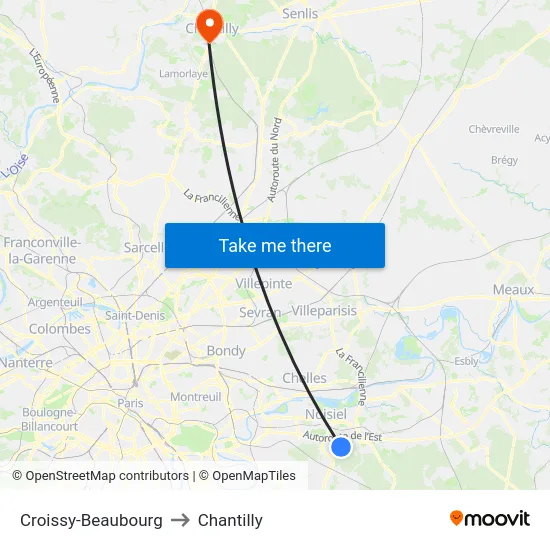 Croissy-Beaubourg to Chantilly map
