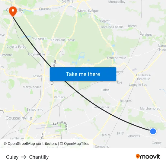Cuisy to Chantilly map