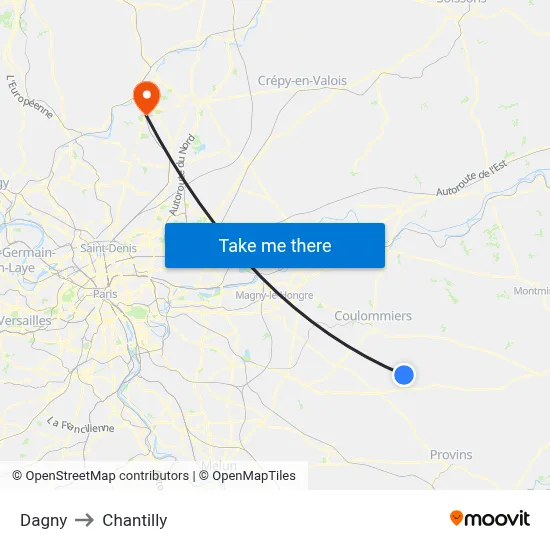 Dagny to Chantilly map