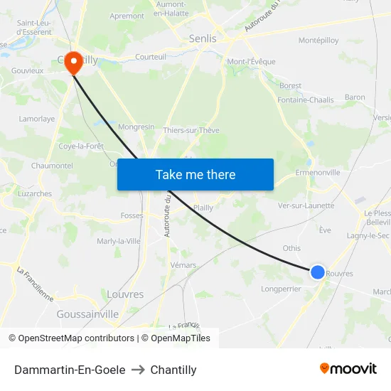 Dammartin-En-Goele to Chantilly map