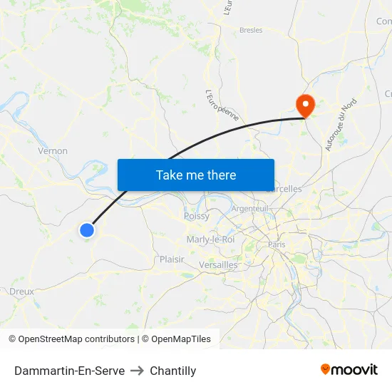 Dammartin-En-Serve to Chantilly map