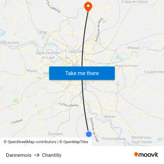 Dannemois to Chantilly map