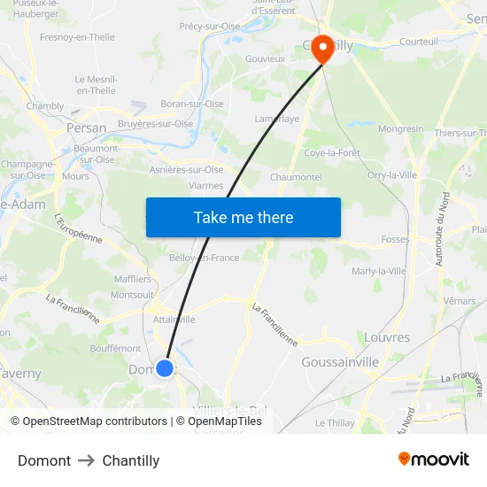 Domont to Chantilly map