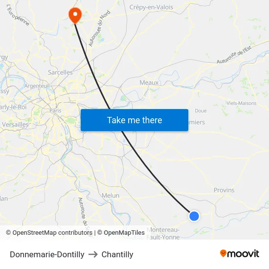 Donnemarie-Dontilly to Chantilly map