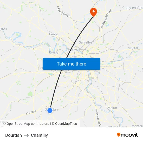 Dourdan to Chantilly map