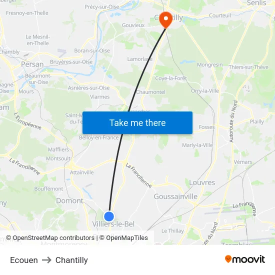 Ecouen to Chantilly map