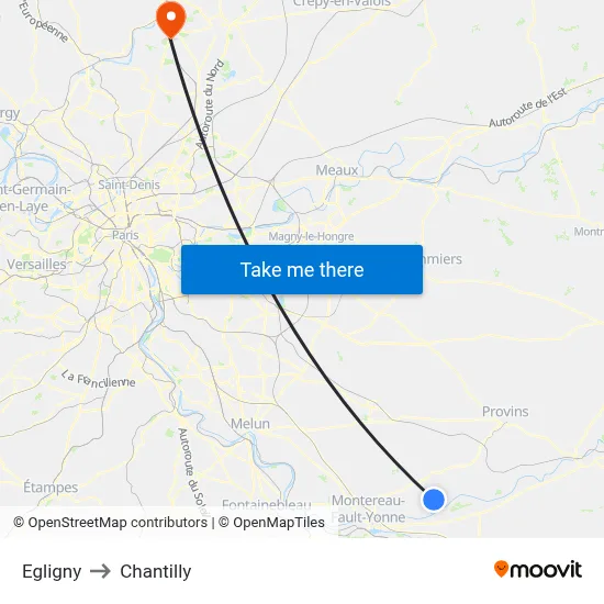 Egligny to Chantilly map