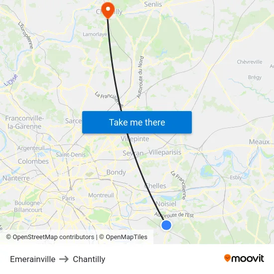 Emerainville to Chantilly map