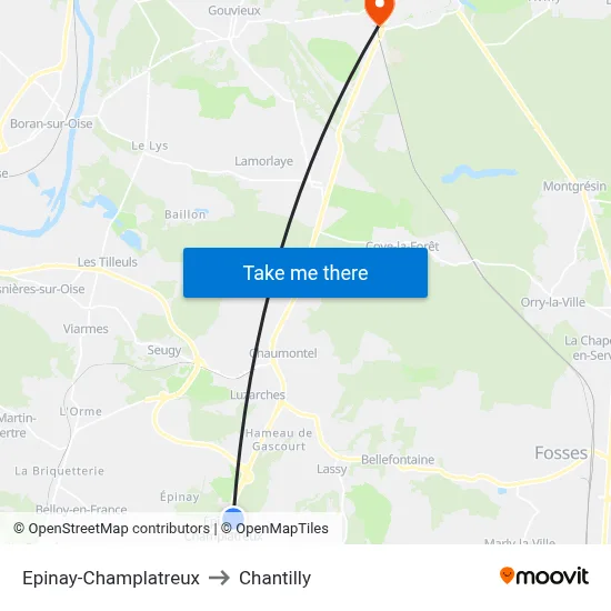 Epinay-Champlatreux to Chantilly map