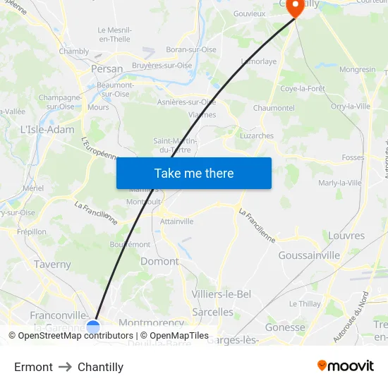 Ermont to Chantilly map