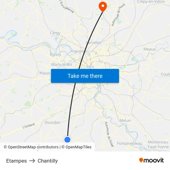 Etampes to Chantilly map