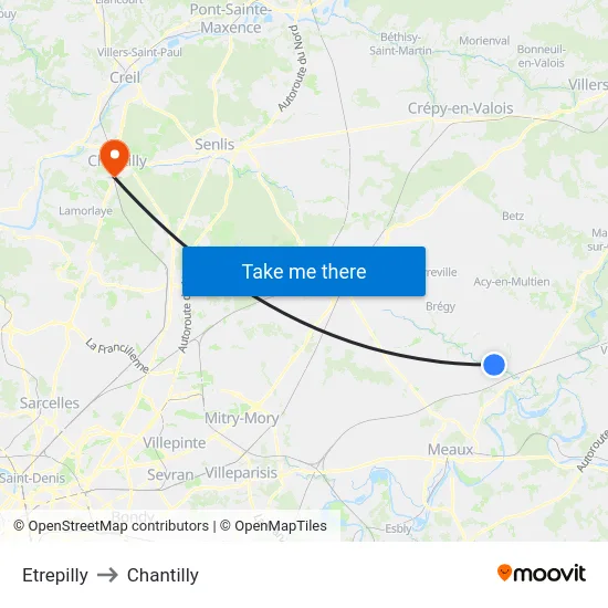 Etrepilly to Chantilly map