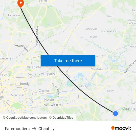 Faremoutiers to Chantilly map