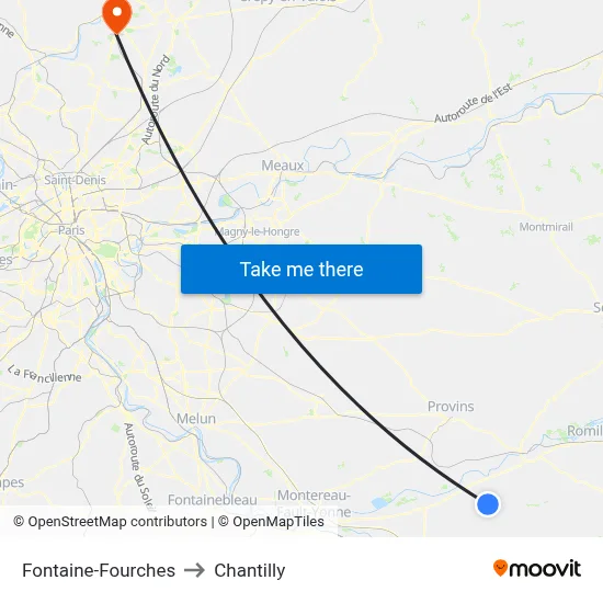 Fontaine-Fourches to Chantilly map